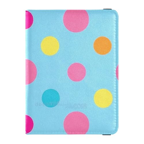 Trendy Polka Dot Pfirsichblau Gelb Leder Reisepasshülle für Reisen Männer für Reisen Impfausweis Hülle Combo Kartenhalter Reisepasshülle für Männer Wasserdicht Trendy Polka Dot Pfirsichblau Gelb 1, von EtherSpher