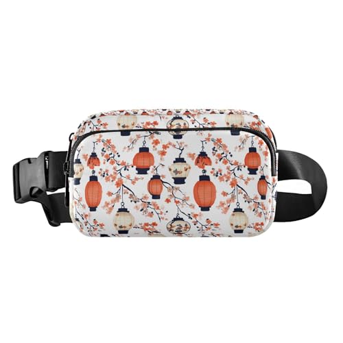 Ukiyo-e Stil Laterne Blumen trendige Hüfttasche Crossbody Tasche für Männer Frauen Kleine Gürteltasche mit verstellbarem Gurt für Reisen Einkaufen Laufen, Ukiyo-e Style Laterne Blumen, 1 size von EtherSpher