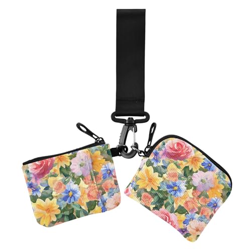 United States Rose Beauty Summer Flowers Colorful Dual Coin Purse Credit Card Holder Wallet Thin Flat Key Chain Wallet Change Purse with Keychain for Women 2 Pcs, USA Rose Beauty Sommerblumen bunt, 1 von EtherSpher