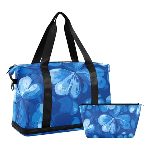 Vierblättriges Kleeblatt Königsblau Turnbeutel Reise Weekender Gear Bag mit Kulturbeutel für Workout wasserdicht, Vierblättriges Kleeblatt, Königsblau, 1 size von EtherSpher