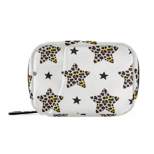Weiße Medikamententasche mit Leopardenmuster und Sternen mit abnehmbaren Fächern, Medikamenten-Reiseetui für die Handtasche, Leopardendruck mit weißen Sternen, 1 size von EtherSpher