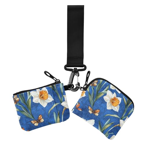 Weiße Vintage-Blumen Schmetterling Damen Geldbörsen Kartenetuis Minimalistische Kleingeldbörse Geldbörse Geldbörse Geldbörse mit Reißverschluss Münzfach für den täglichen Gebrauch 2 Packungen, Weiße von EtherSpher