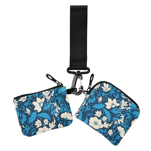 Wilde Blume Blau Weiß Damen Geldbörsen Kartenetuis Slim Portable Reißverschluss Münzbörse Geldbörse Geldbörse Geldbörse mit Reißverschlusstasche für den täglichen Gebrauch 2 Packungen, Wildblume Blau von EtherSpher
