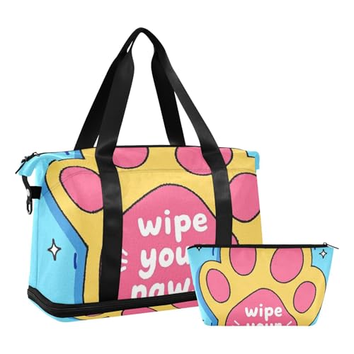 Wischen Sie Ihre Pfoten Cartoon, niedlich, lustig, rosa Katzenkrallen, Turnbeutel, Wochenendtasche, Reisetasche mit Kulturbeutel für Yoga, faltbar, Wischen Sie Ihre Pfoten Cartoon-Katzenkrallen, Wischen Sie Ihre Pfoten Cartoon, niedlich, lustig, rosa Katzenkrallen, Turnbeutel, Wochenendtasche, Reisetasche mit Kulturbeutel für Yoga, faltbar, Wischen Sie Ihre Pfoten Cartoon-Katzenkrallen, von EtherSpher