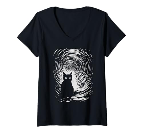 Damen Kosmische Katze im mystischen Spiralwirbel T-Shirt mit V-Ausschnitt Damen Kosmische Katze im mystischen Spiralwirbel T-Shirt mit V-Ausschnitt von Ethereal Cosmic Cat Mystical Vortex Art