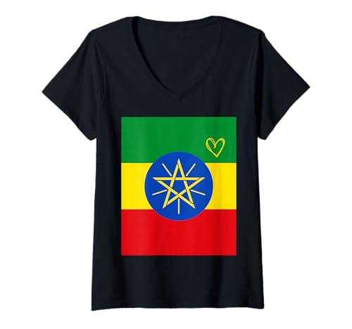 Damen Äthiopien-Flagge, äthiopisches Herz, stolz, Nationalfeiertag T-Shirt mit V-Ausschnitt Damen Äthiopien-Flagge, äthiopisches Herz, stolz, Nationalfeiertag T-Shirt mit V-Ausschnitt von Ethiopia Flag Ethiopian National Day Gifts Idea