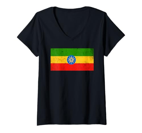 Damen Äthiopien Flagge Grafik für Männer Frauen Kinder T-Shirt mit V-Ausschnitt von Ethiopia Flag Graphic Store