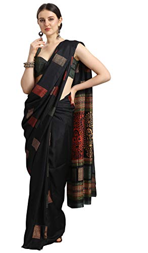 EthnicJunction Bedruckter Saree aus Seidenmischung für Damen mit Blusenteil, Midnight Black, 5.5m EthnicJunction Bedruckter Saree aus Seidenmischung für Damen mit Blusenteil, Midnight Black, 5.5m von EthnicJunction