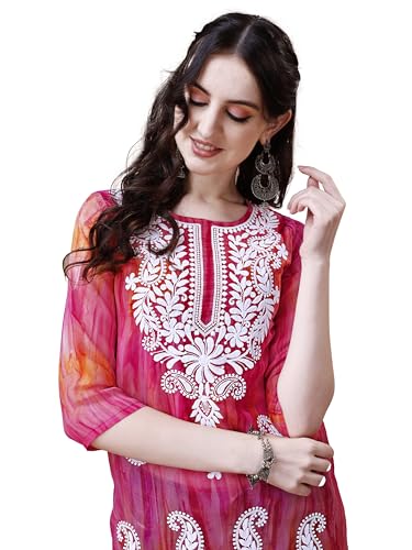 EthnicJunction Damen Georgette Chikankari Stickerei Straight Kurta, Pink, S EthnicJunction Damen Georgette Chikankari Stickerei Straight Kurta, Pink, S von EthnicJunction