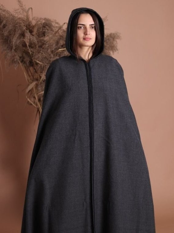 Grauer Kapuzen Umhang Wolle Kapuze Wikinger Mit Schwarzer Borte Mittelalter Kostüm Larp Cosplay Reanactment Renaissance von EthnicandMedieval