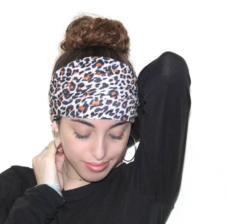 Breites Leopard Scrunch Stirnband, Yoga Laufendes Hippie Boho Frauen Gepard Turban Stirnband von Ethnicca