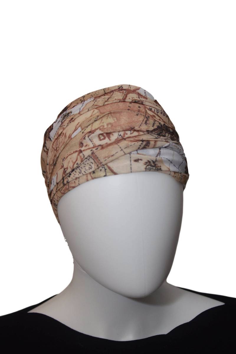 Funky Map Stirnband Beige Fitness Kopftuch von EthnicityLLC