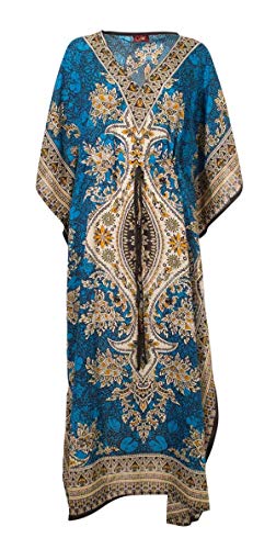 Ethnische Mode Kaftan Lange Orientalische Stil Kaftan Polyester Boubou Afrikanisches Sommerkleid Kaftan Djellaba Frauen Bohemian Beach Beachwear Oversize Kaftan, türkis, Einheitsgröße von Ethnique Mode