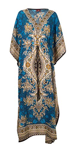 Ethnische Mode Lang Orientalischer Stil Kaftan Polyester Boubou Afrikanisches Sommerkleid Djellaba Frauen Bohemian Beach Beachwear Oversize, Türkis, One Size von Ethnique Mode
