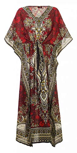 Ethnische Mode Kaftan Lange Orientalische Stil Kaftan Polyester Boubou Afrikanisches Sommerkleid Kaftan Djellaba Frauen Bohemian Beach Beachwear Oversize Kaftan, rot, Einheitsgröße von Ethnique Mode