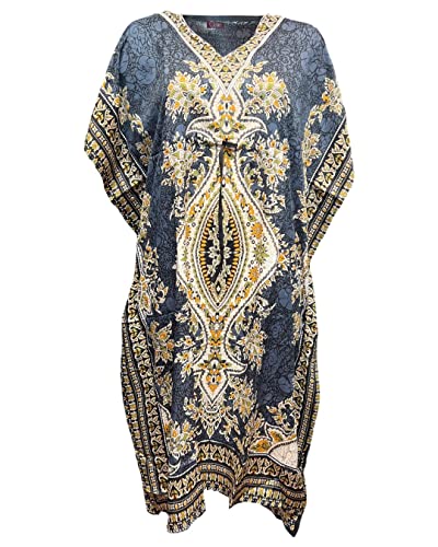 Ethno Fashion Kaftan Lang Oriental Style Caftan Polyester Boubou Afrikanisches Sommerkleid Kaftan Djellaba Frauen Bohemian Strand Beachwear Oversize Caftan (Grau, Einheitsgröße), grau von Ethnique Mode