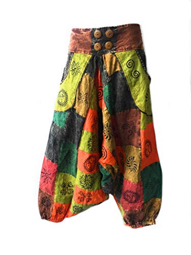 Haremshose Patchwork Unisex Blockiert Druck Ethno-Stil Harem Haremshose Yoga Hose Hippie Gr. One size , mehrfarbig von Ethnique Mode