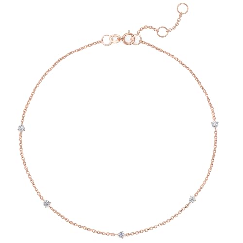 Ethos Jewelry 585 Echtgold 14K Roségold Diamant-Station Armband mit 5 kleinen Diamanten – Filigran, Minimalistisches Design – Mit VS2+ Klarheit Diamanten – Handgefertigtes Geschenk für Frauen von Ethos Jewelry