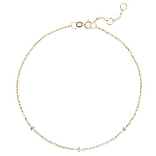 Ethos Jewelry 585 Echtgold 14K Gelbgold Diamant-Station Armband mit 3 kleinen Diamanten – Filigranes, zartes Design – Verstellbar, Handgefertigt, Geschenk für Frauen von Ethos Jewelry