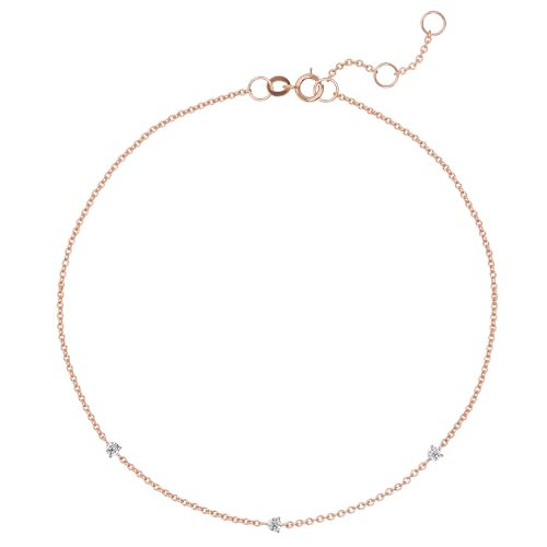 Ethos Jewelry 585 Echtgold 14K Roségold Diamant-Station Armband mit 3 kleinen Diamanten – Filigranes, zartes Design – Verstellbar, Handgefertigt, Geschenk für Frauen von Ethos Jewelry