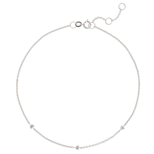 Ethos Jewelry 585 Echtgold 14K Weißgold Diamant-Station Armband mit 3 kleinen Diamanten – Filigranes, zartes Design – Verstellbar, Handgefertigt, Geschenk für Frauen von Ethos Jewelry