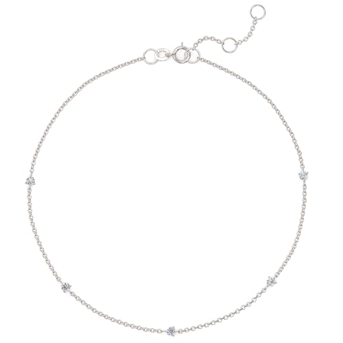 Ethos Jewelry 585 Echtgold 14K Weißgold Diamant-Station Armband mit 5 kleinen Diamanten – Filigran, Minimalistisches Design – Mit VS2+ Klarheit Diamanten – Handgefertigtes Geschenk für Frauen von Ethos Jewelry