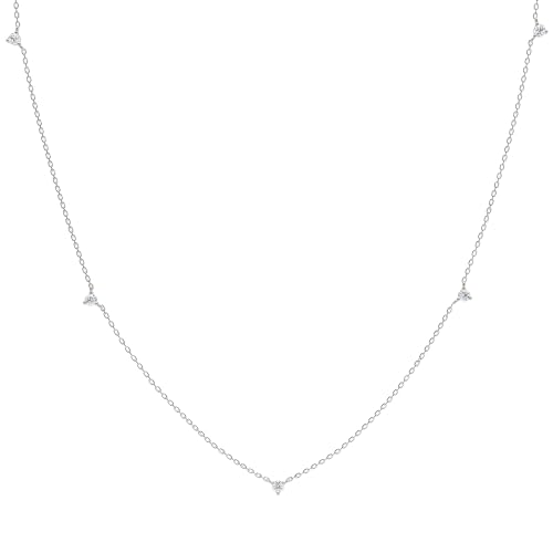Ethos Jewelry 585 Echtgold Weißgold-Halskette mit Diamanten – Handgefertigte, minimalistische Kette mit funkelnden Diamanten, verstellbarer Länge, ideal für Damen von Ethos Jewelry