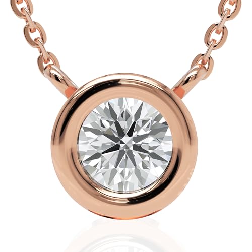 Ethos Jewelry 585 Echtgold Elegante 14k Roségold 0.10ctw Diamant Halskette - Verstellbar, Zierlich mit G Farbe VS-SI Diamanten, geeignet für Damen von Ethos Jewelry