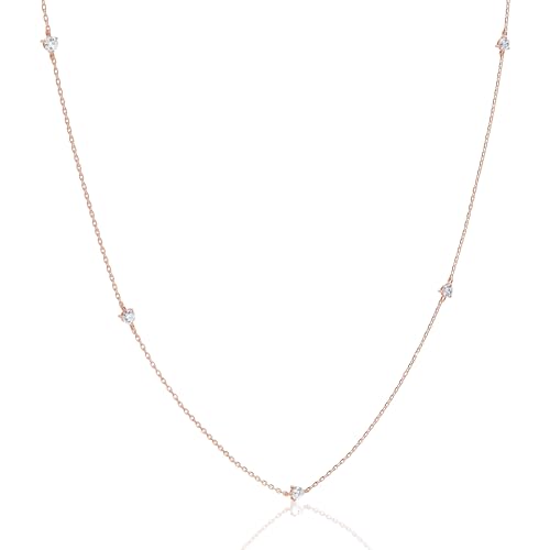 Ethos Jewelry 585 Echtgold Roségold-Diamantkette – Handgefertigte 14k Solitärkette mit 5 Diamanten, zarte Damenkette in verschiedenen Längen von Ethos Jewelry