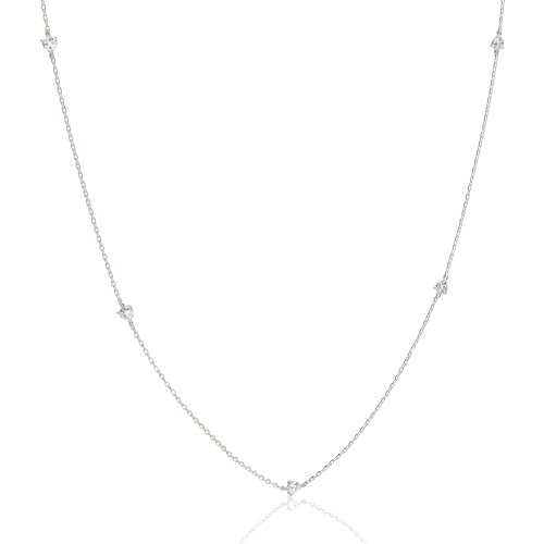 Ethos Jewelry 585 Echtgold Weißgold-Diamantkette – Handgefertigte 14k Solitärkette mit 5 Diamanten, zarte Damenkette in verschiedenen Längen von Ethos Jewelry