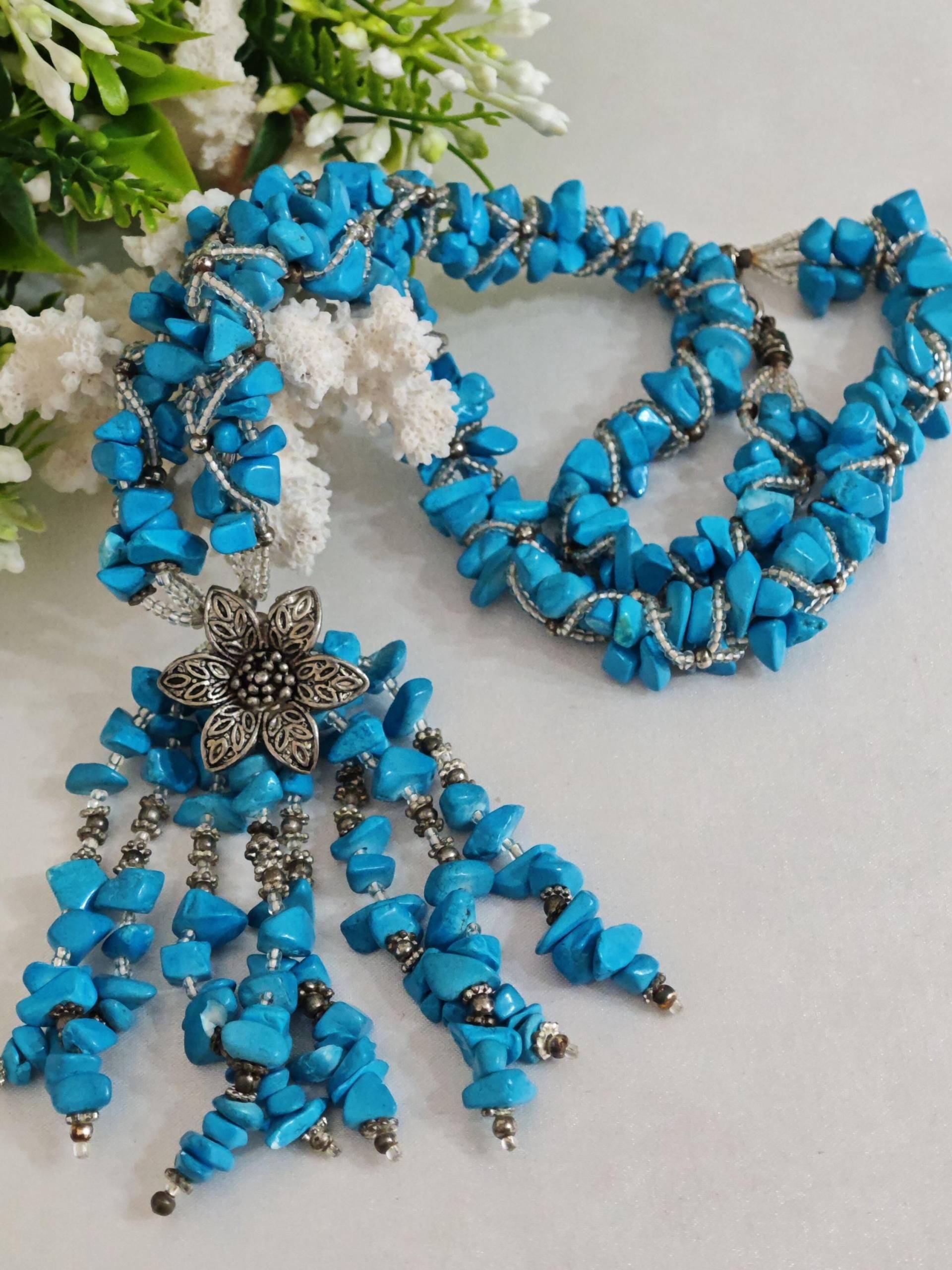 Achat Türkis Edelstein Halskette, Lange Krawatte Halskette von EtnaBijoux