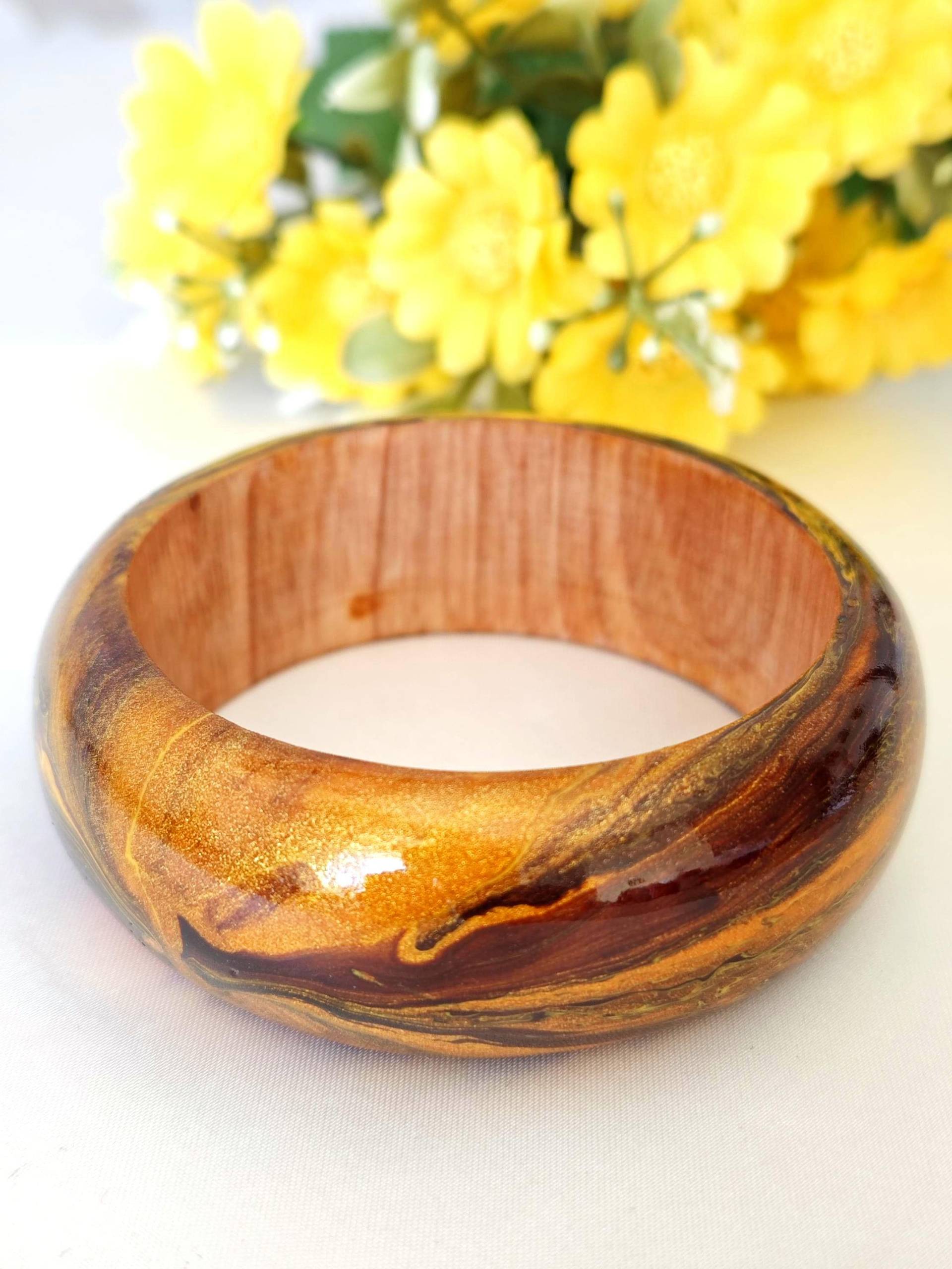 Armreif Aus Eichenholz, Marmorarmband, Boho-Armband von EtnaBijoux