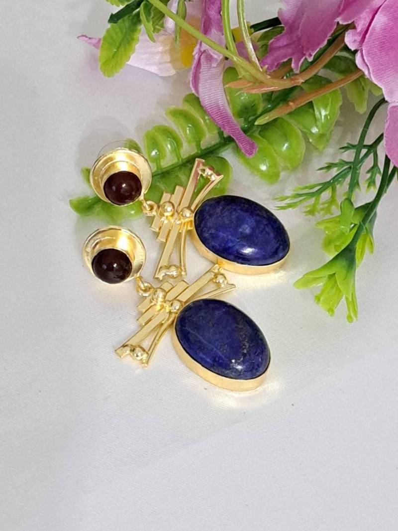 Art Deco Ohrringe Mit Jaspis Und Lapislazuli Hartsteinen, Messing Art Deco Ohrringe Mit Jaspis Und Lapislazuli Hartsteinen, Messing von EtnaBijoux