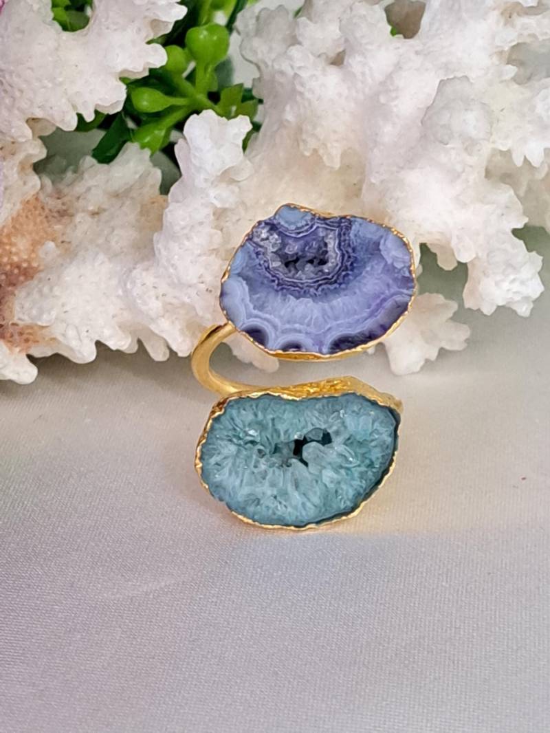 Druzzy Achat Maxi-steinring, Messingring Druzzy Achat Maxi-steinring, Messingring von EtnaBijoux