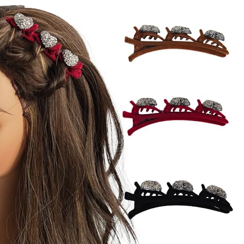Geflochtene Haarspangen Kristall Stein Haarspangen Französische Braider Haar Werkzeug Haarzubehör für Frauen und Mädchen (Style1-3Pcs) von Etncy Life
