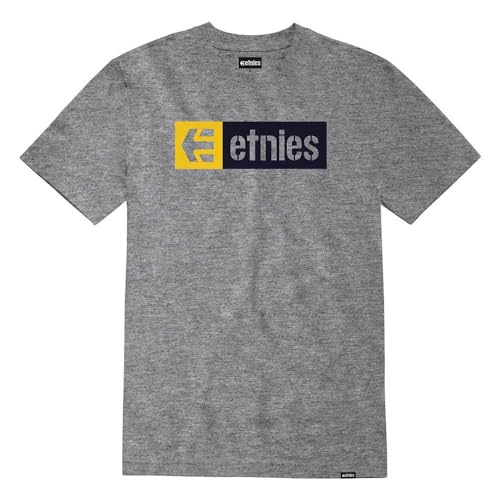 Etnies New Box Kurzarm-T-Shirt in Grau/Schwarz/Gelb, Grau/Schwarz/Gelb, XL von Etnies