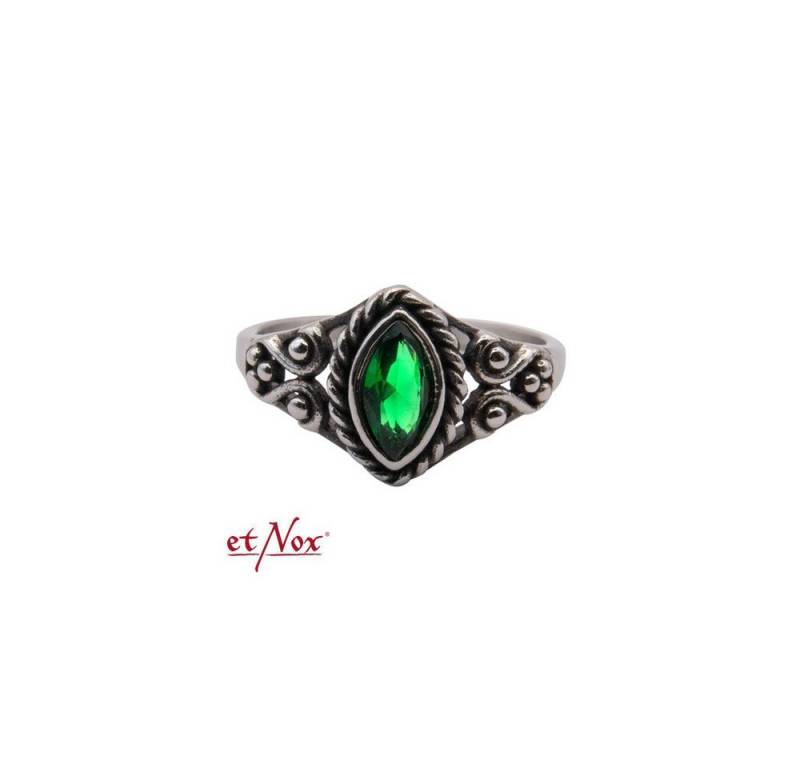 etNox Fingerring Ring Navette: Gothic Ring Damen mit grünem Zirkonia Stein von Etnox