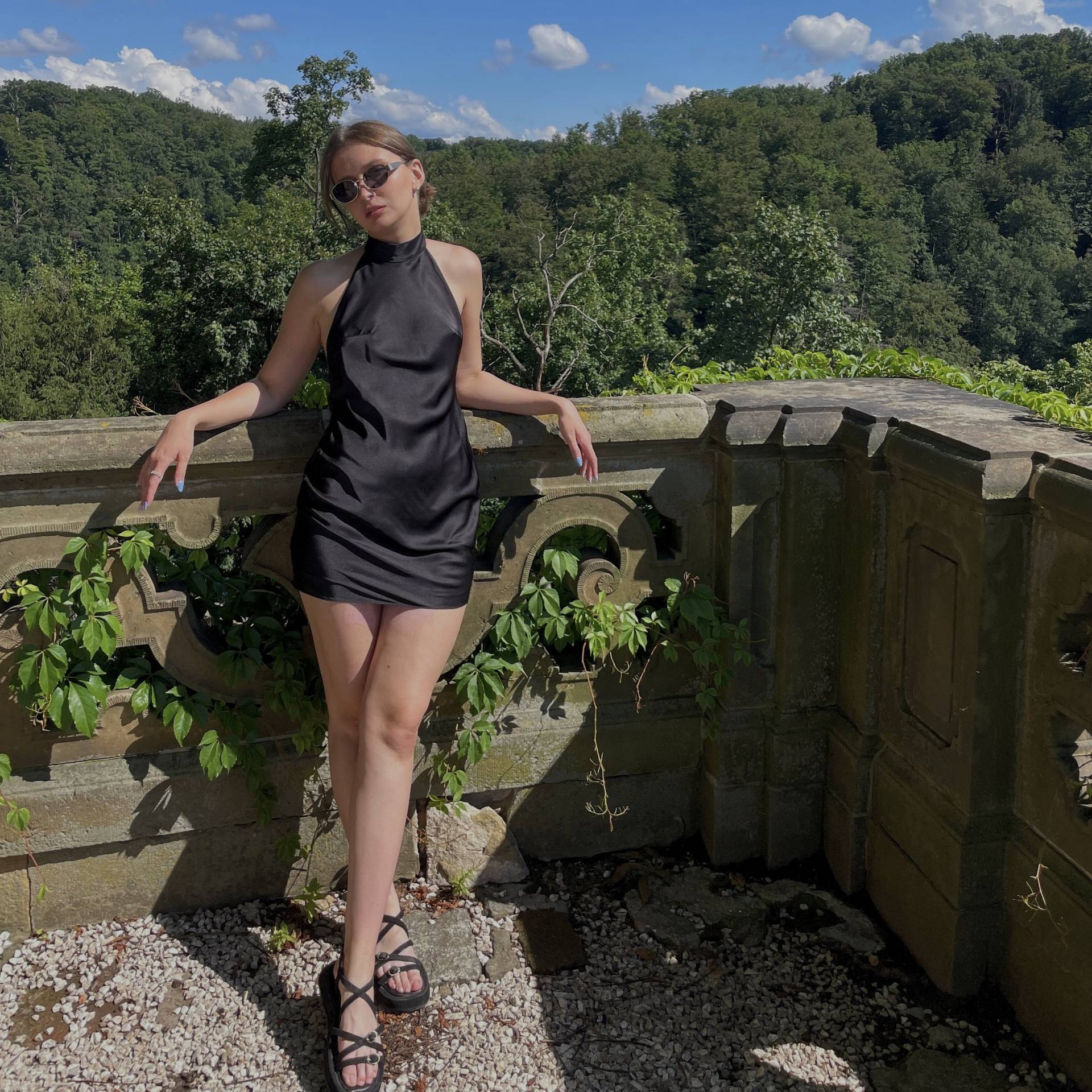 Seiden Mini Neckholder Kleid I Cocktailkleid Strand Seide Brautjungfern Kleider Hochzeitsgast Schwarzes von EtoileClo