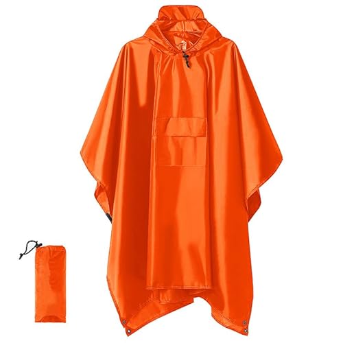 Etomvoop Regenponcho Erwachsene Wasserdicht Regenmantel Leicht Wiederverwendbar Herren Wasserdicht Regenmantel 3 in 1 Multifunktions Regenschutz für Outdoor Wandern Camping Radfahren Reisen, Orange, von Etomvoop