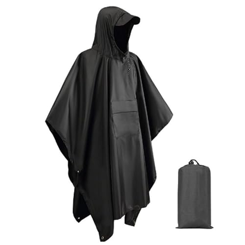 Etomvoop Regenponcho Erwachsene Wasserdicht Regenmantel Leicht Wiederverwendbar Herren Wasserdicht Regenmantel 3 in 1 Multifunktions Regenschutz für Outdoor Wandern Camping Radfahren Reisen, Schwarz , von Etomvoop