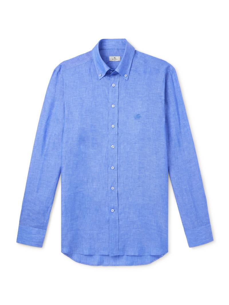 Etro - Logo-Embroidered Linen Shirt - Men - Blue - EU 41 von Etro