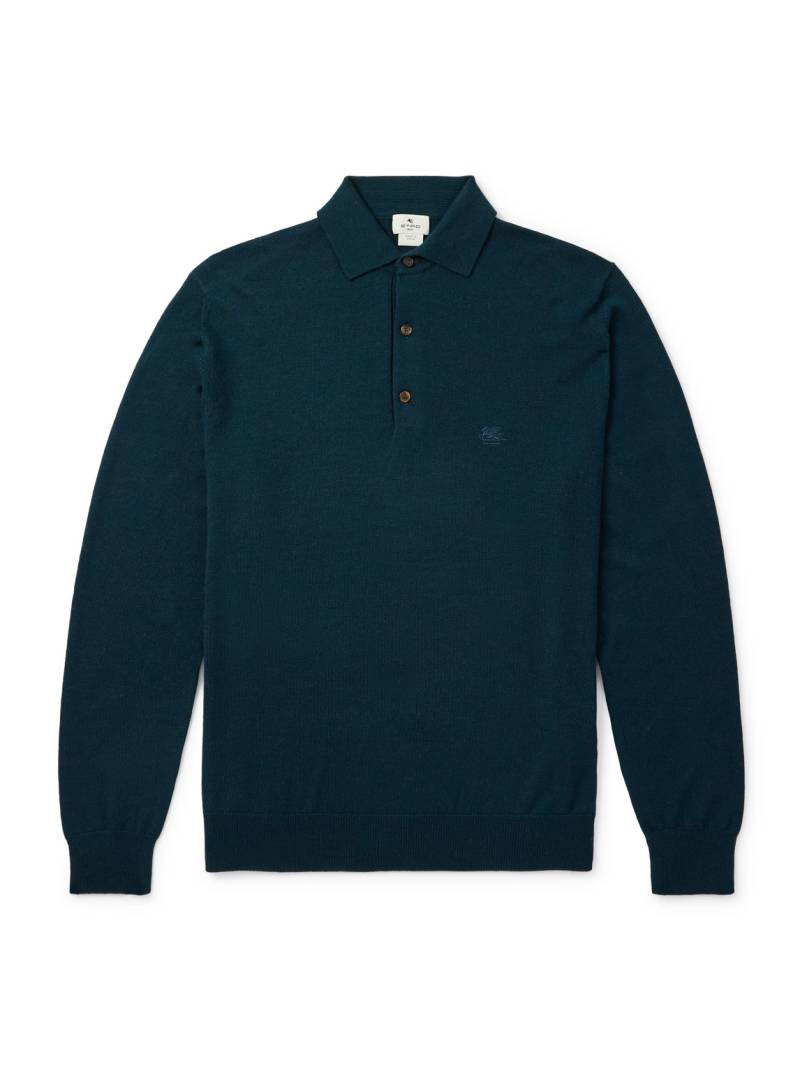 Etro - Logo-Embroidered Wool Polo Shirt - Men - Blue - XXXL von Etro