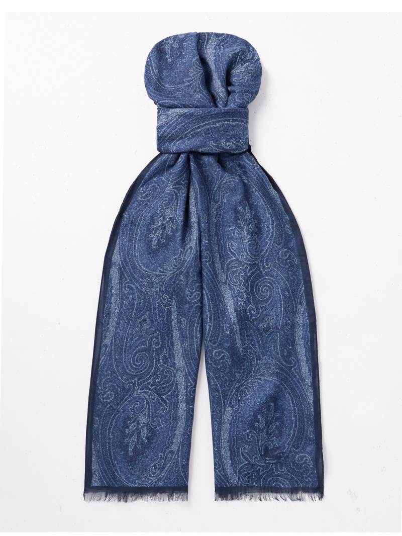 Etro - Paisley-Print Fringed Modal and Cashmere-Blend Scarf - Men - Blue von Etro