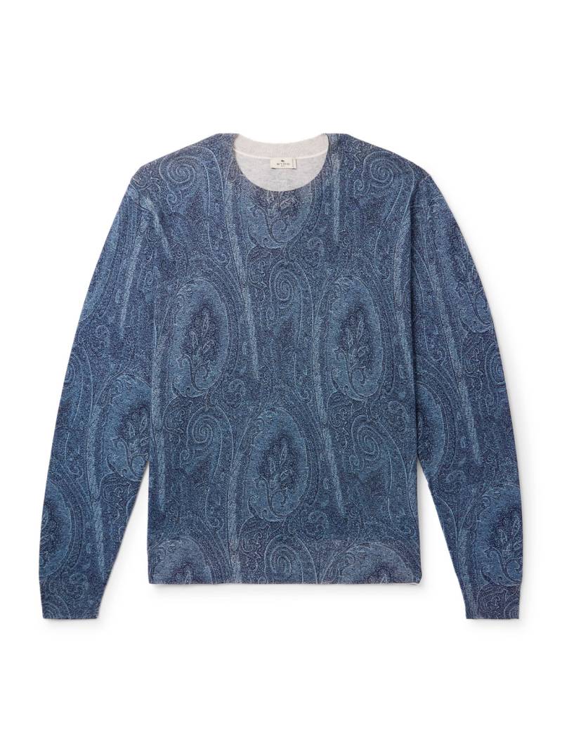 Etro - Paisley-Print Silk and Cashmere-Blend Sweater - Men - Blue - XL von Etro