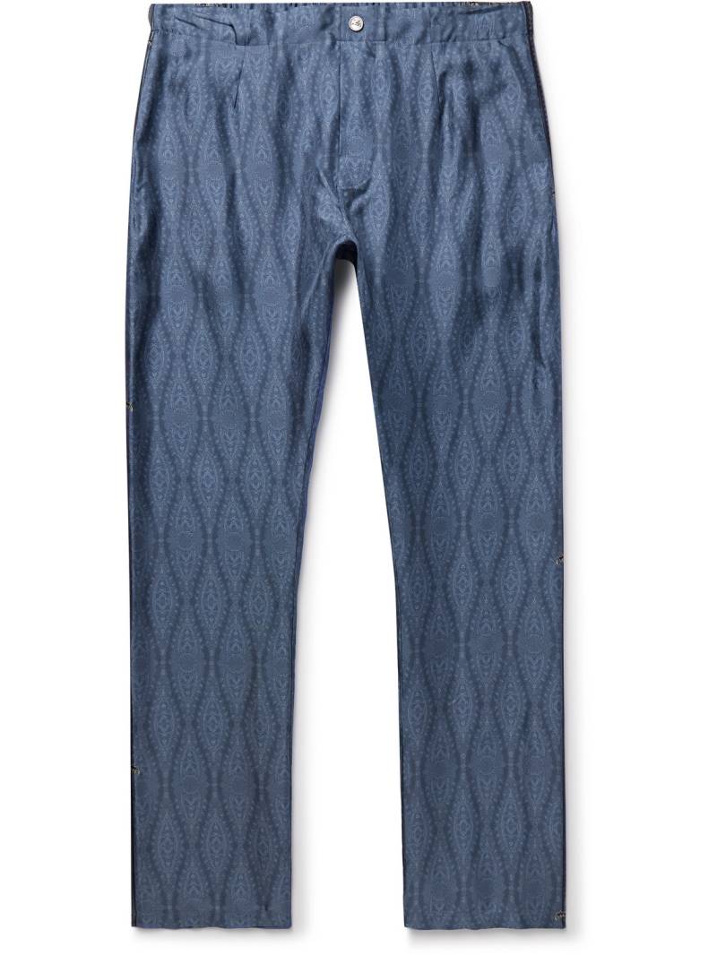 Etro - Slim-Fit Straight-Leg Printed Silk-Twill Trousers - Men - Blue - XL von Etro