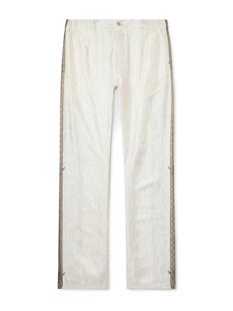 Etro - Slim-Fit Straight-Leg Printed Silk-Twill Trousers - Men - Neutrals - XXL von Etro