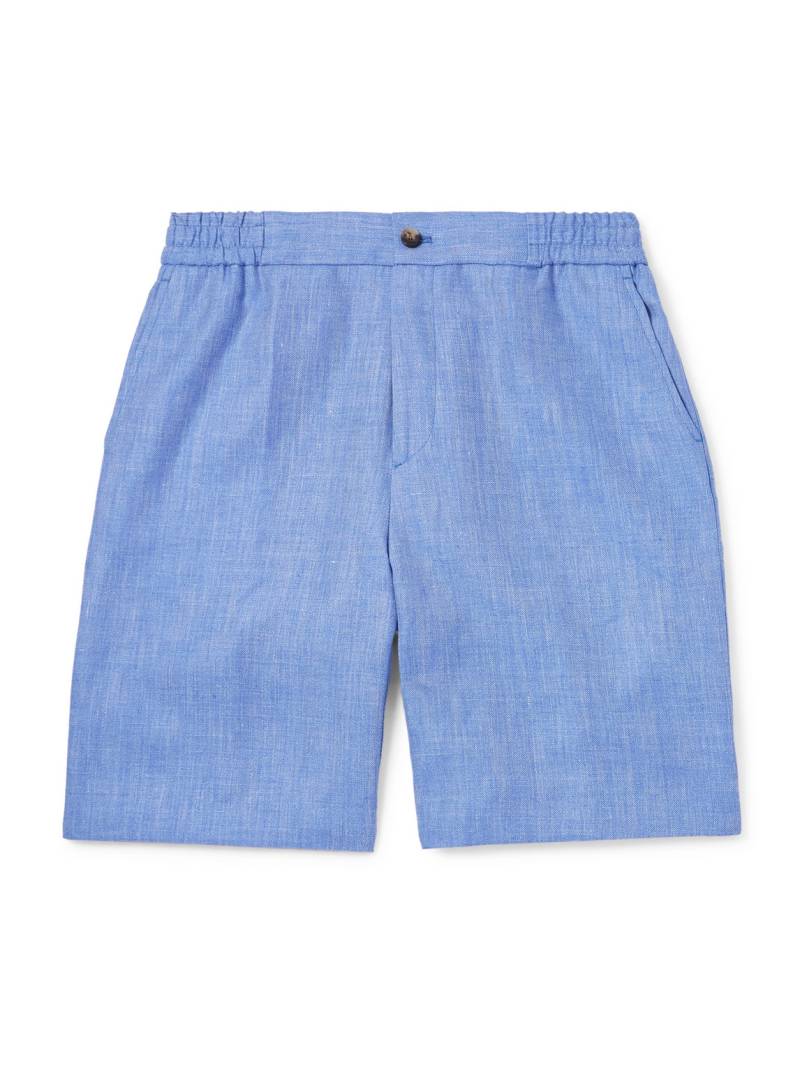 Etro - Straight-Leg Linen and Wool-Blend Shorts - Men - Blue - IT 48 von Etro