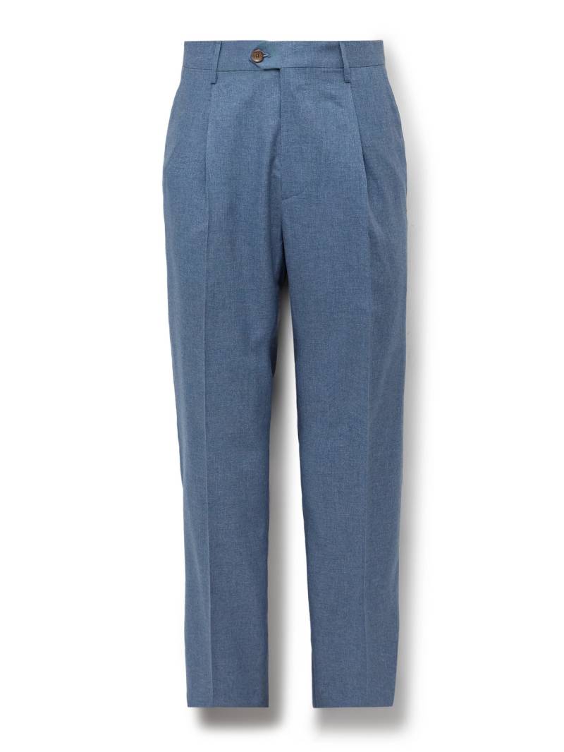 Etro - Straight-Leg Pleated Silk and Cashmere-Blend Trousers - Men - Blue - IT 46 von Etro