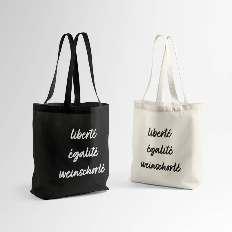 Baumwolltasche Liberté, Egalité, Weinschorlé - Stoffbeutel Jutebeutel Tragetasche Totebag Einkaufsbeutel Freizeittasche Stoff von EttenhuberDesign