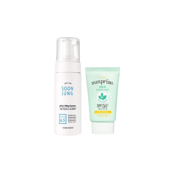 ETUDE - Sunprise Mild Watery Light Sunscreen SPF 50+ PA++++ - 50g (1ea) + Soon Jung pH 6.5 Whip Cleanser - 150ml (1ea) Set von Etude
